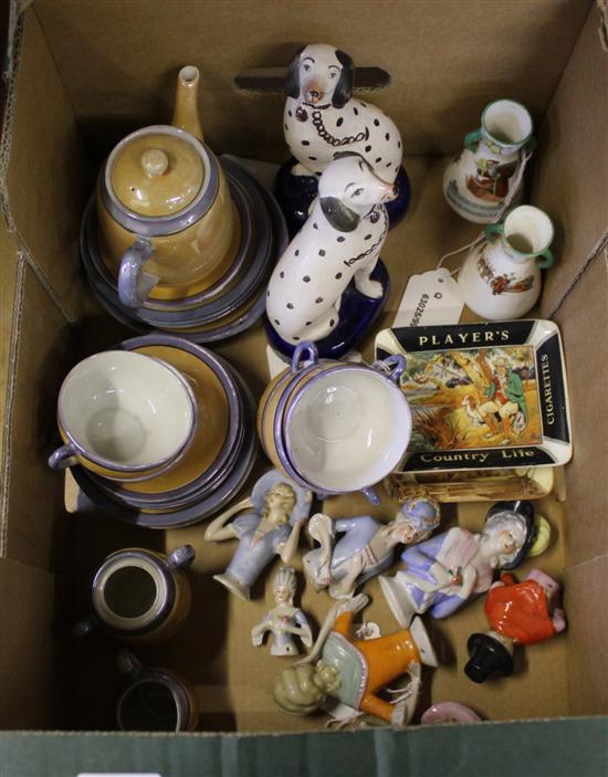 7 Continental porcelain half dolls, pair Royal Doulton Father Christmas vases, miniature teaset & 2 ashtrays